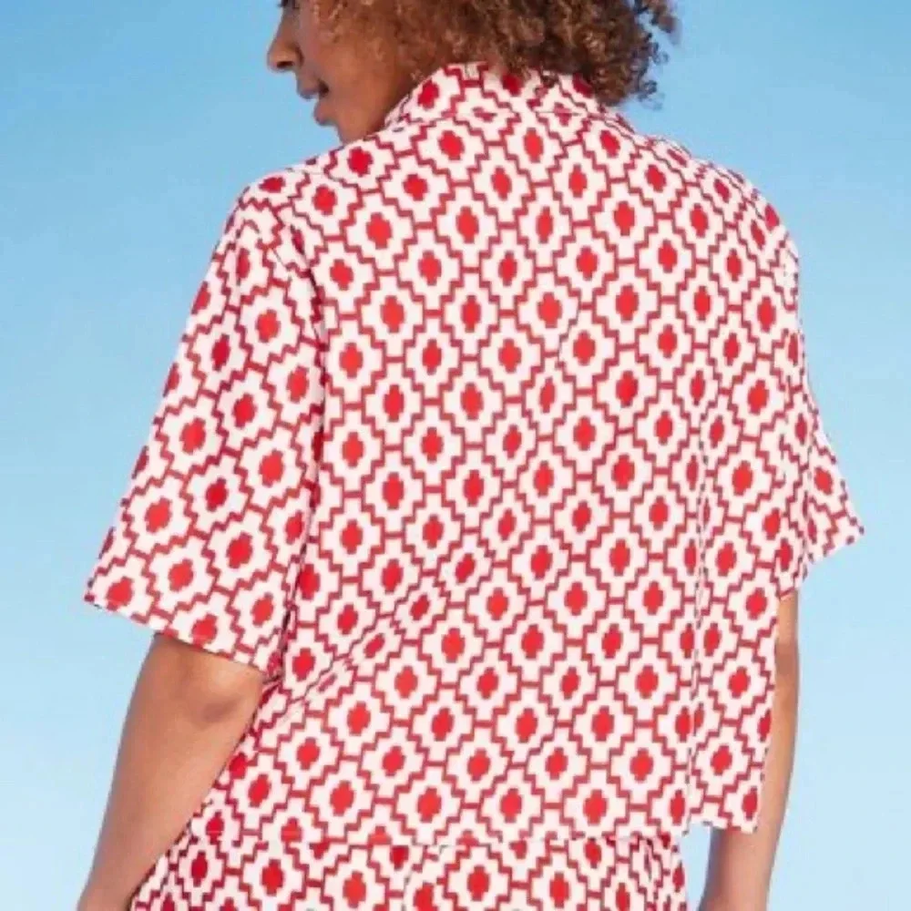 Shade & Shore™ Cropped Button-Up Short Sleeve Cover Up Top - Size XL - Red - NWT